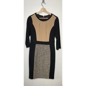 Etcetera Black and Tan Colorblock Long Sleeve Dress - Size 6